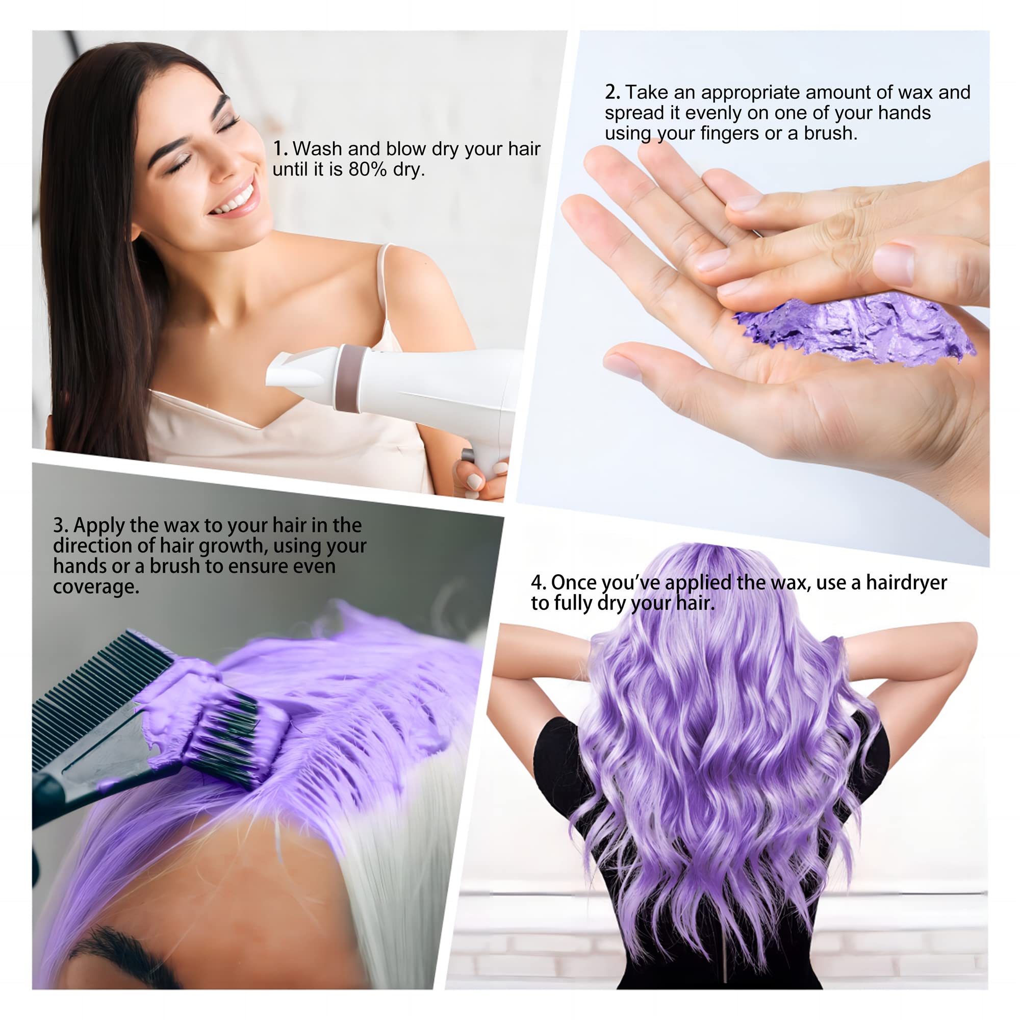 Mifeloy cheveux teints violet résultat visible sans residu brillant.