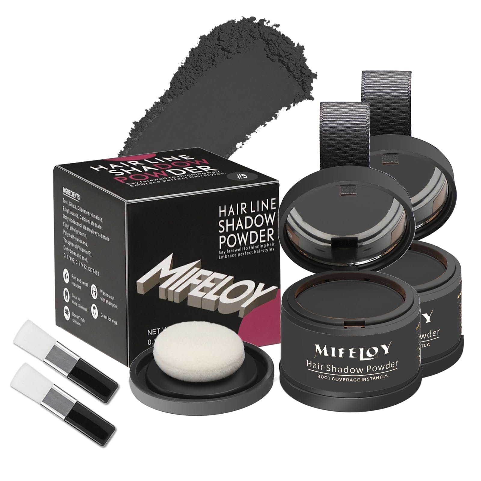 Poudre ombrage Mifeloy pour racines noires, couverture rapide et naturelle.