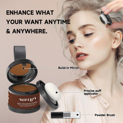 Poudre Mifeloy couvre les racines grises le long de la ligne des cheveux pour une apparence naturelle.