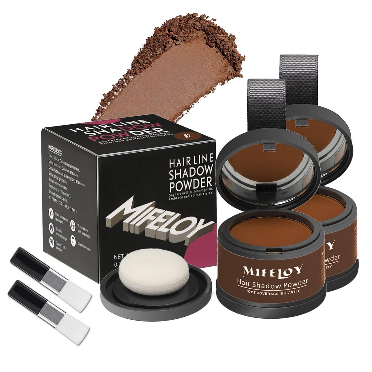 Poudre Mifeloy couvre les racines marron moyen pour une retouche rapide et durable.