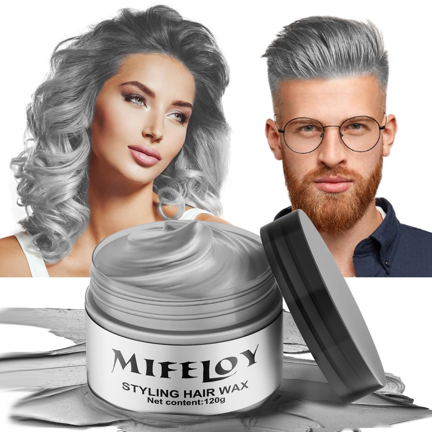 Mifeloy Wax Colorant Cheveux Gris Argent : couleur instantanée et tenue légère.