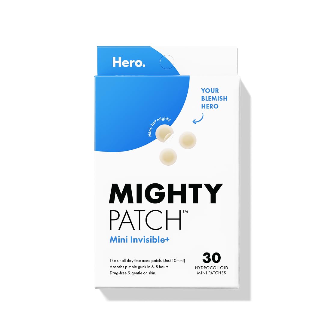 Mighty Patch Mini sur le visage, pansement hydrocolloïde discret 10 mm.