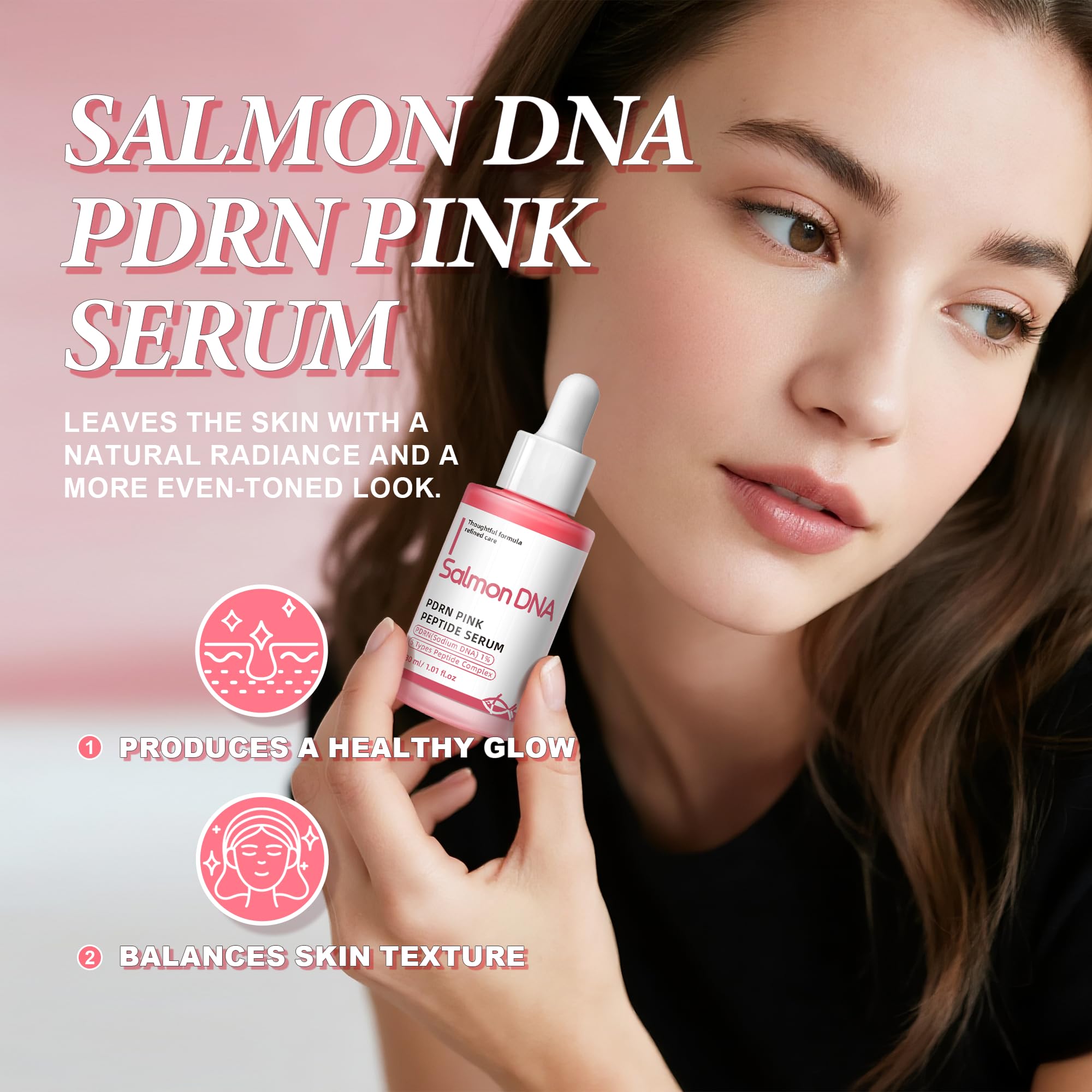 Application faciale du sérum PDRN Mignor prête à l’emploi.