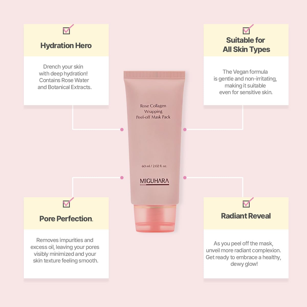 MIGUHARA Rose Collagen : eau de rose hydratante, texture douce pour peau rafraîchie.
