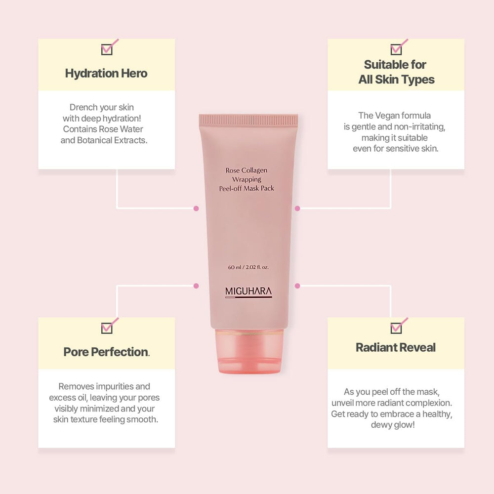 MIGUHARA Rose Collagen : eau de rose hydratante, texture douce pour peau rafraîchie.