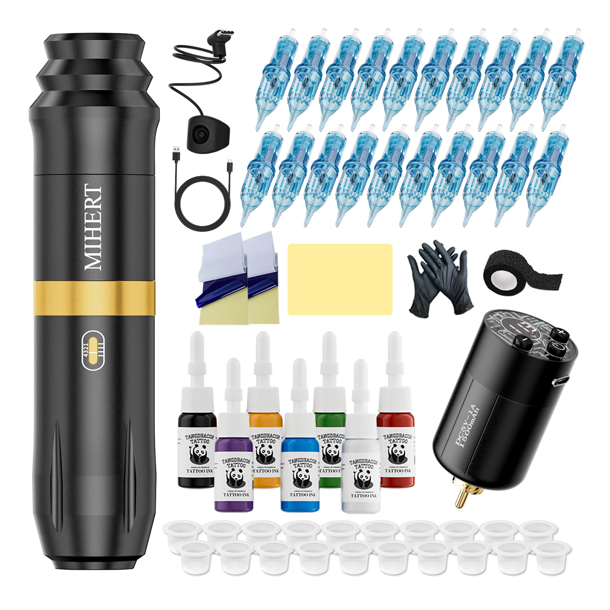 MIHERT tattoo gun kit with wireless machine and accessories for beginners
