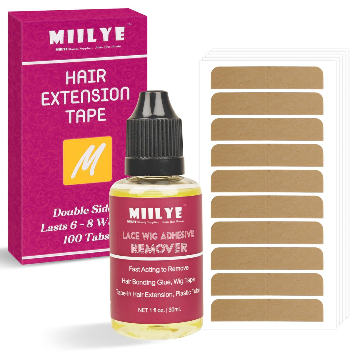MIILYE ruban adhésif remplaçant pour extensions, pack de 100 pastilles, facile à utiliser