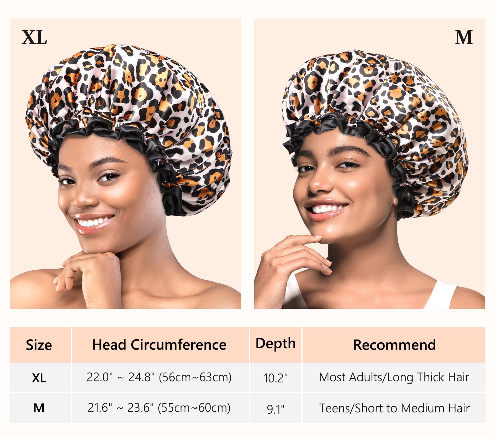 Bonnet mikimini ajustement M et XL pour cheveux longs et têtes volumineuses.