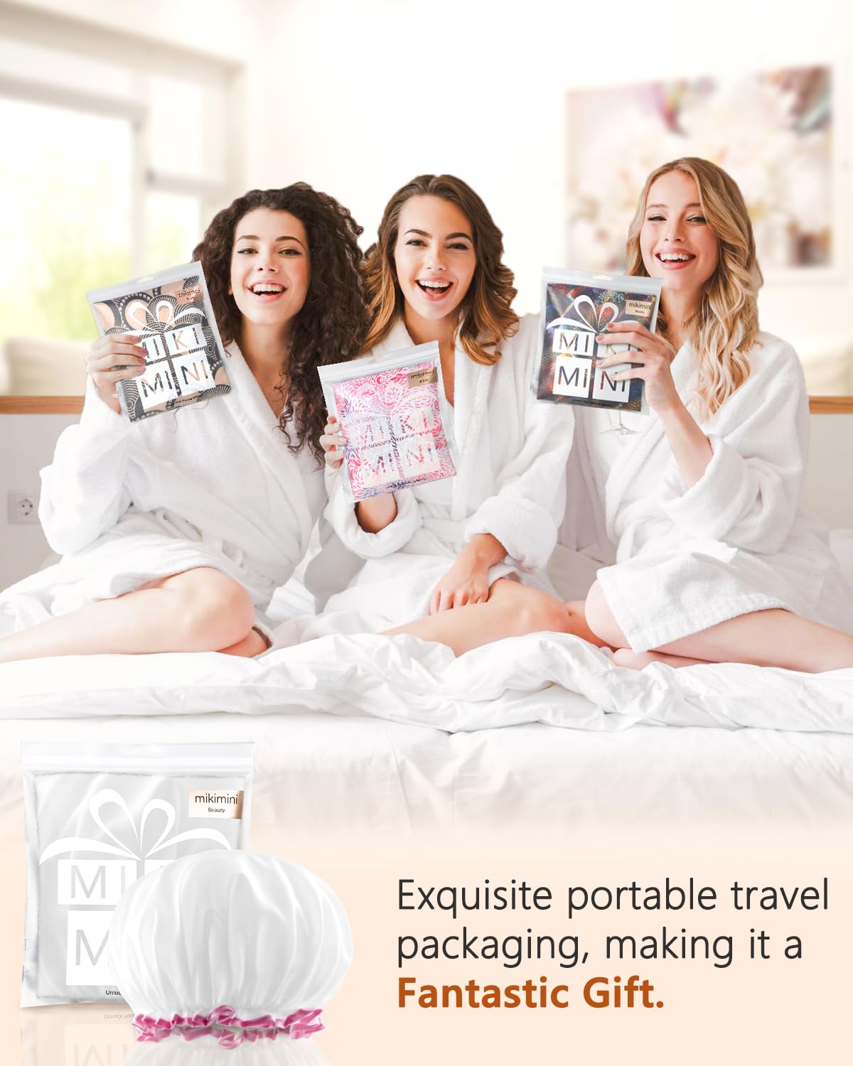 mikimini bonnet-douche blanc xl design élégant: apporte une touche chic à la routine bain.