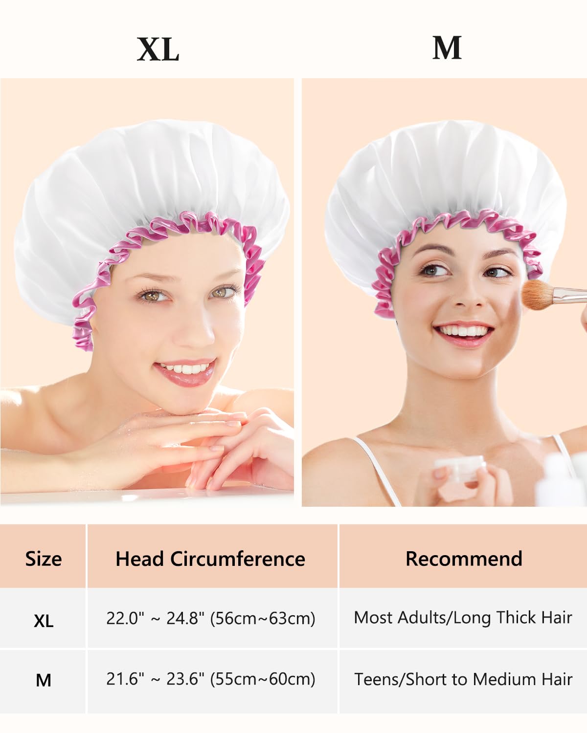 mikimini bonnet-douche blanc xl imperméable double couche: garde les cheveux secs et sans frisottis.