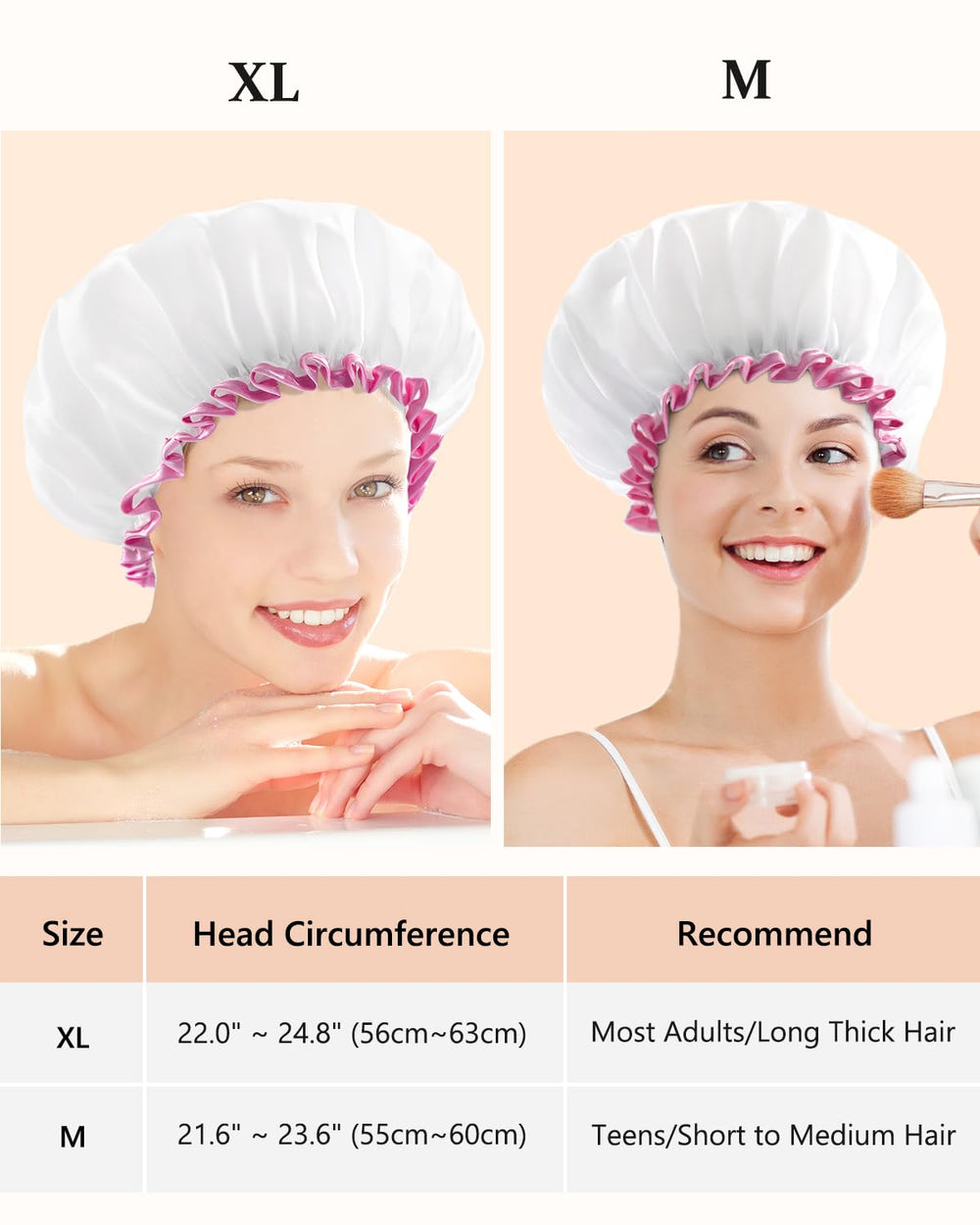 mikimini bonnet-douche blanc xl imperméable double couche: garde les cheveux secs et sans frisottis.