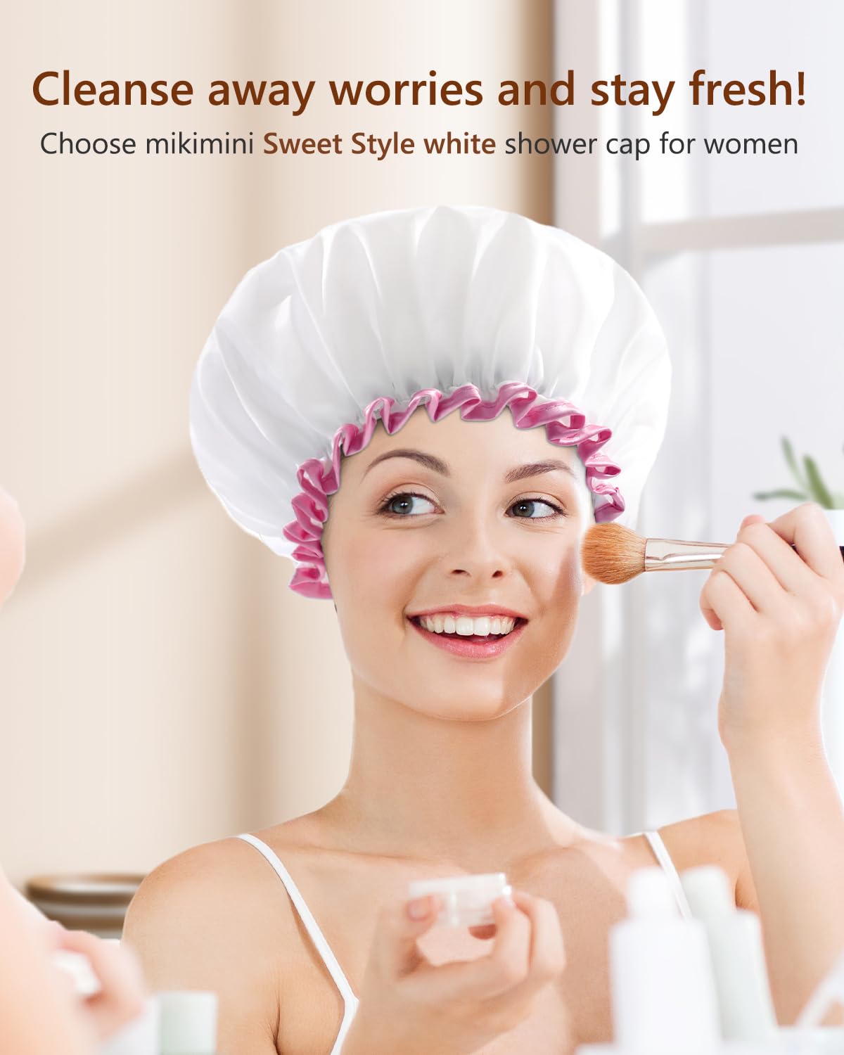 mikimini bonnet-douche blanc xl taille-xl: ajustement parfait pour les cheveux longs.