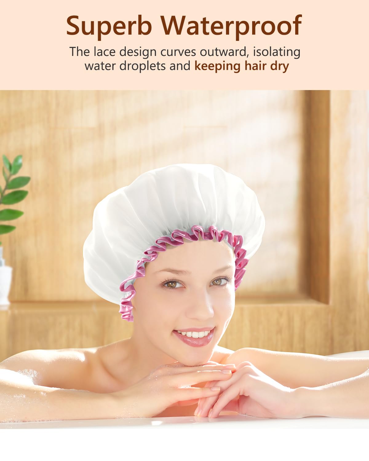 mikimini bonnet-douche blanc xl tissu-peva: doublure douce, protection fiable contre l'eau.