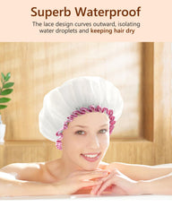 mikimini bonnet-douche blanc xl tissu-peva: doublure douce, protection fiable contre l'eau.