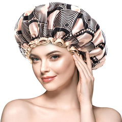 Bonnet mikimini champagne dentelle, protection élégante des cheveux pendant la douche.