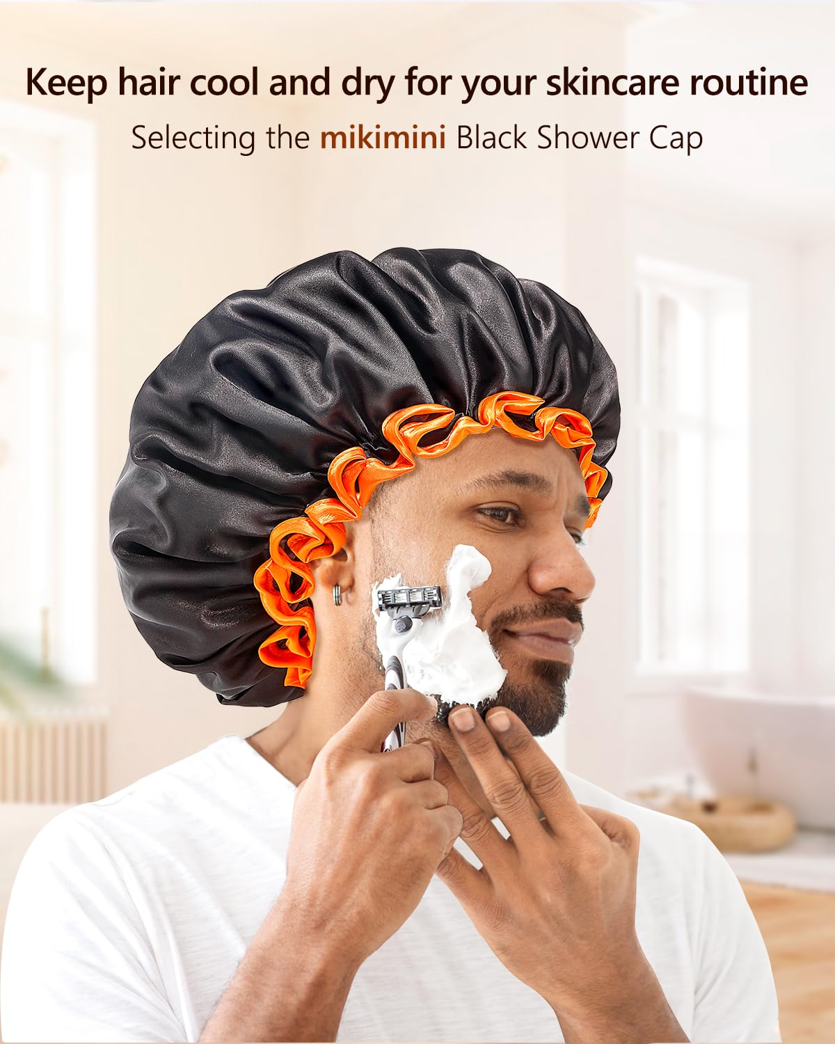 mikimini bonnet-douche-elastic-large maintien sûr sans marques sur le front.