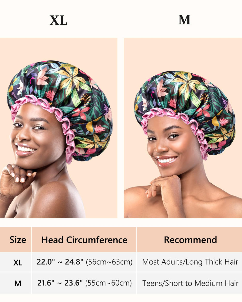Mikimini cap-douche-broderie-rose : apporte un style chic et garde les cheveux au sec.