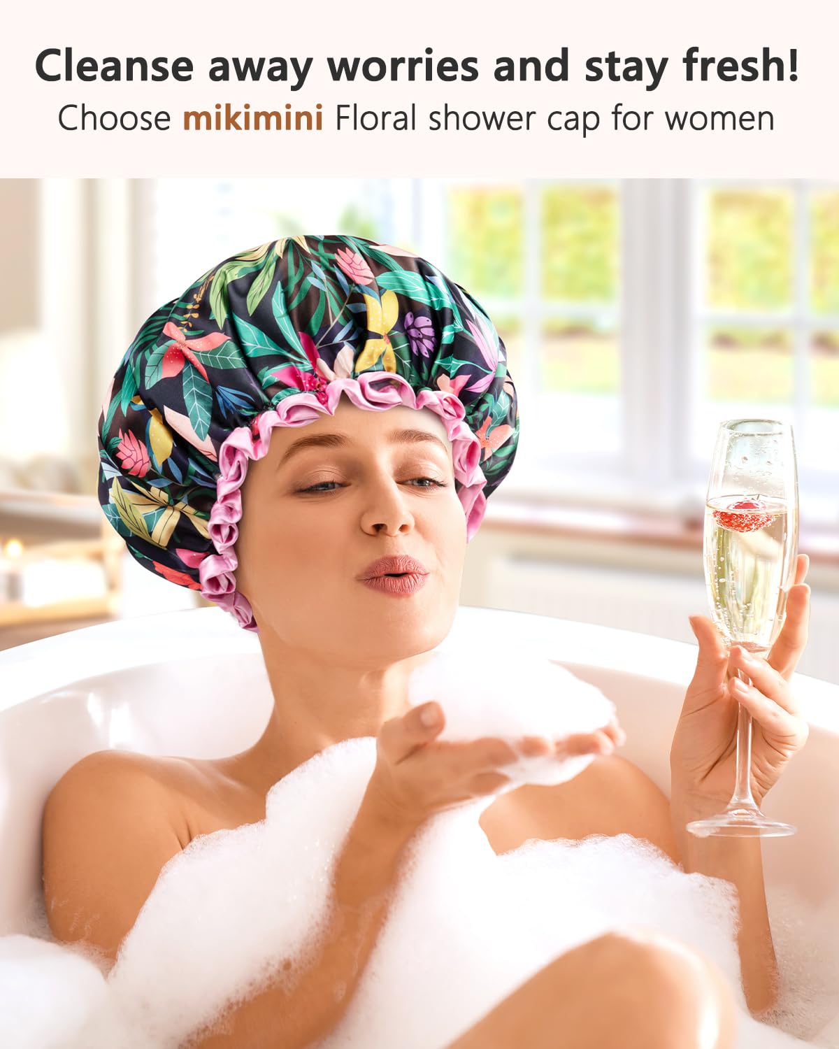 Mikimini cap-douche-reutilisable-polyester-pvc : durable et réutilisable, réduction des déchets.