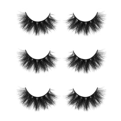 Trois paires de cils en vison D390-3, épais et durables.