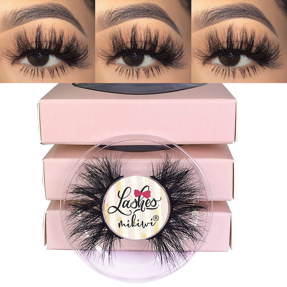 Cils en vison 3D Mikiwi D390-3, trio pour look volumieux.