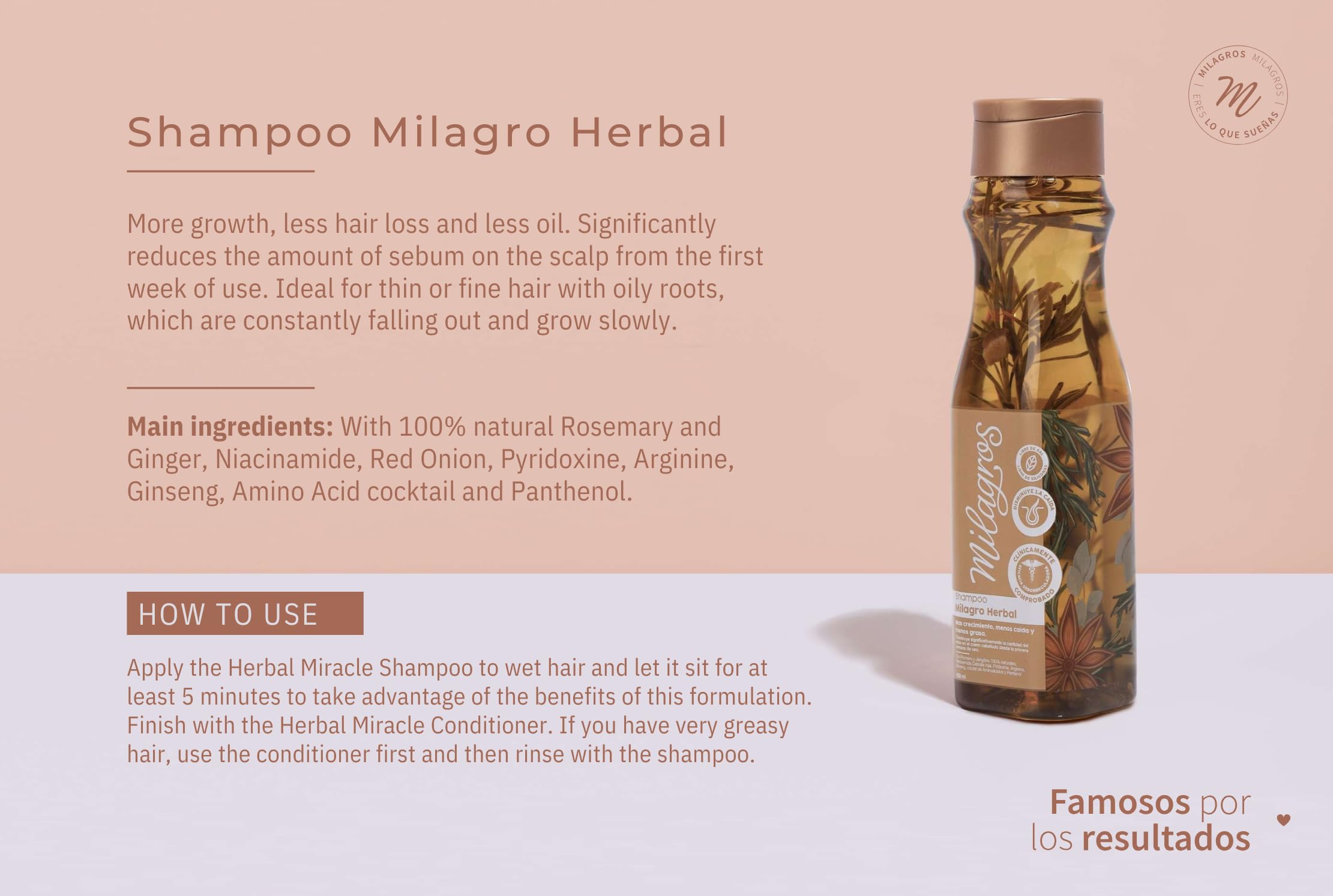 Shampoing Milagros gingembre et oignon rouge – extrait visible pour fortifier les racines