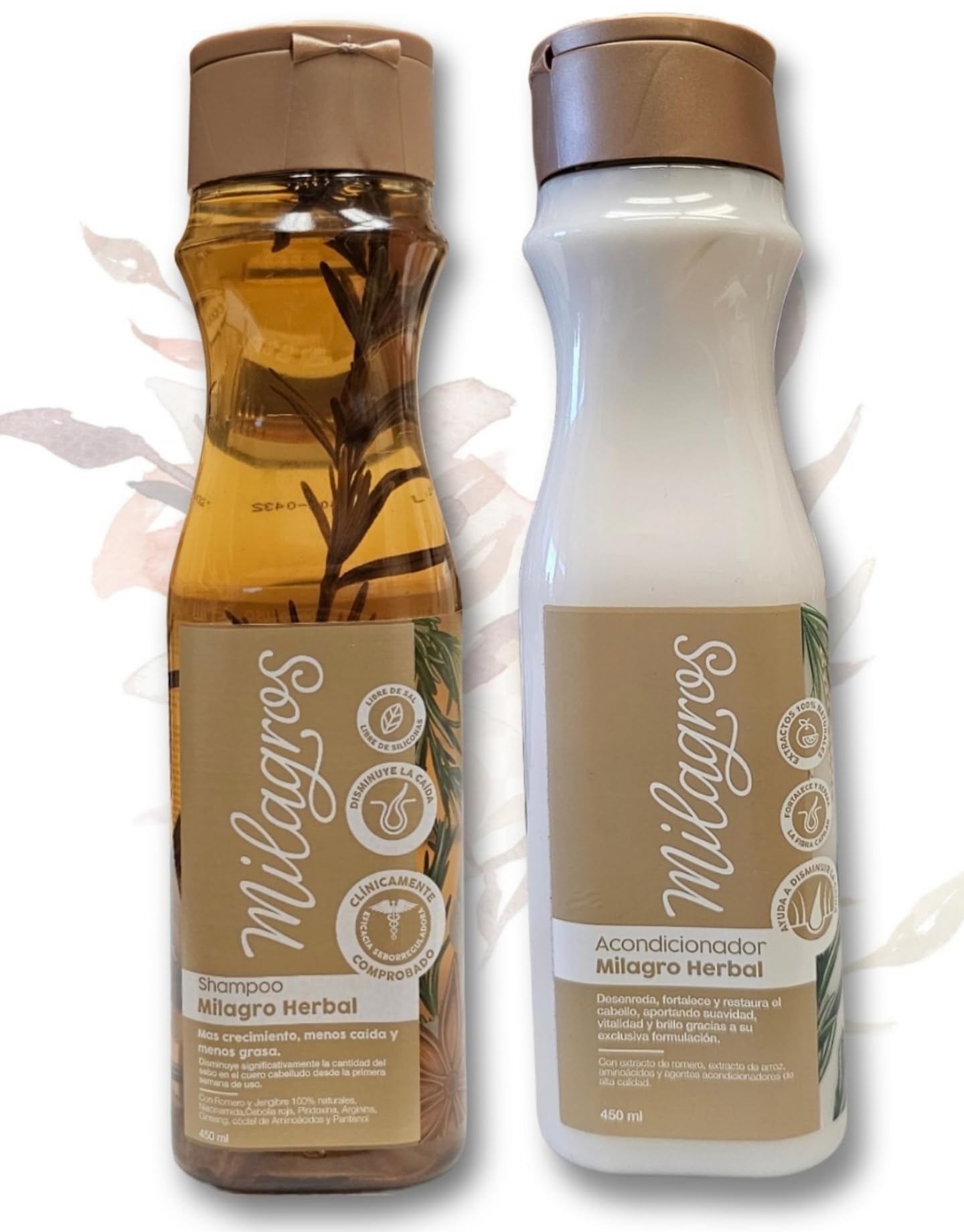 Milagros Shampooing Herbal, bouteille visible, soin capillaire potentiel et démêlage plus facile.