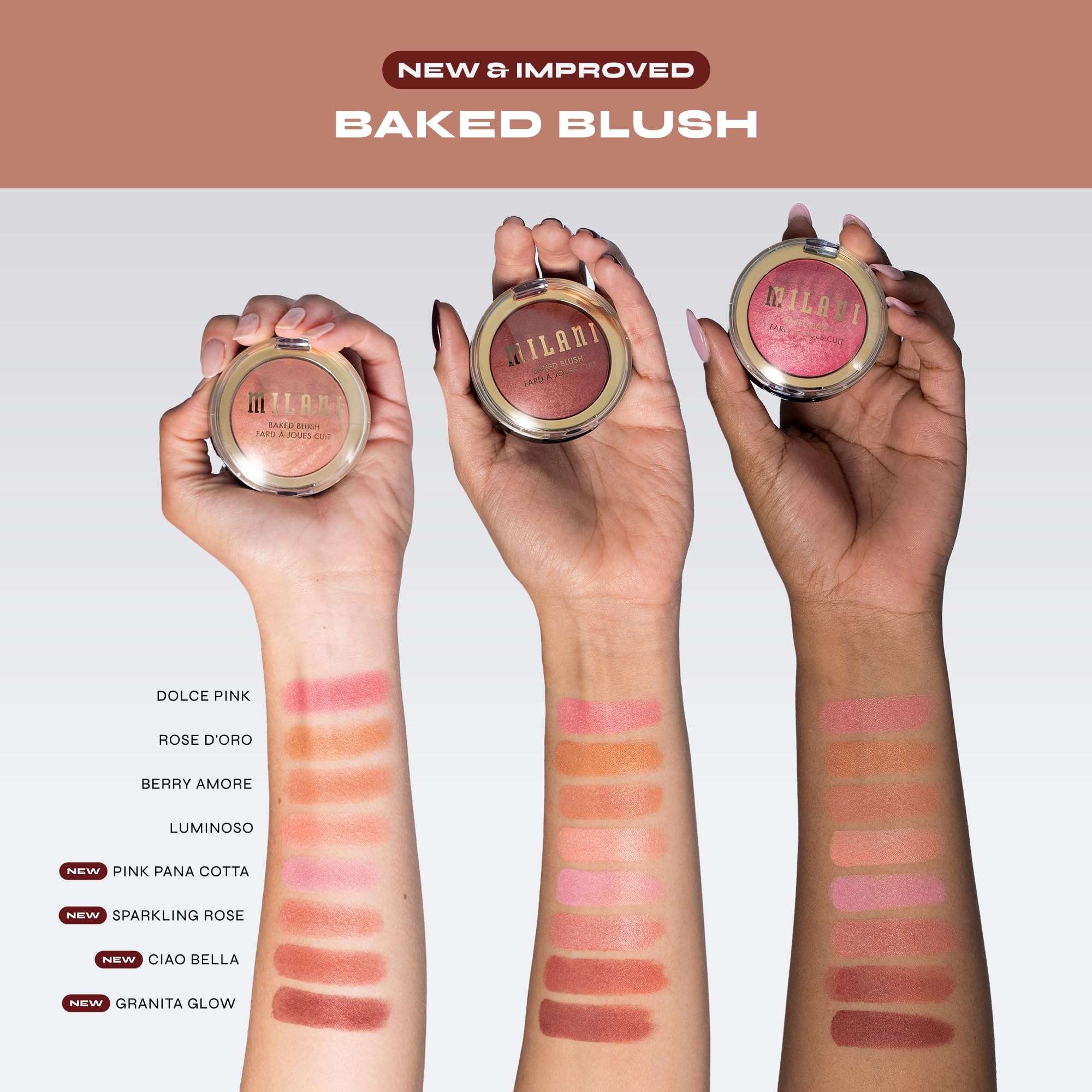 Milani Baked Blush Dolce Pink on cheek gives natural rosy flush.