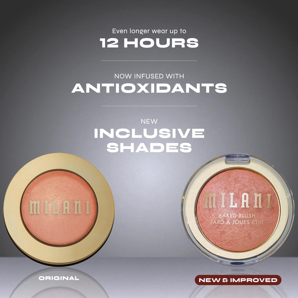 Milani Baked Blush Dolce Pink shimmer finish adds subtle radiance.