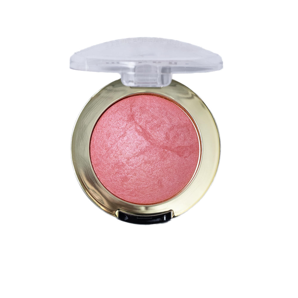 Milani Baked Blush Dolce Pink swirl close-up shows marbled shimmer for radiant glow.
