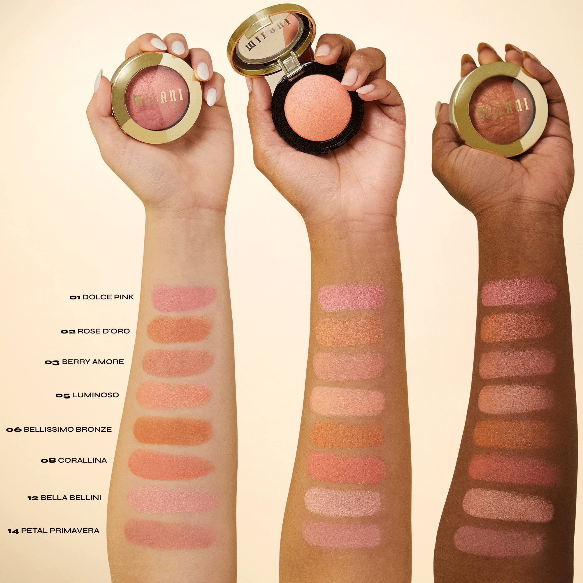 Milani fard cuite au four rose pale fini lumineux et discret.