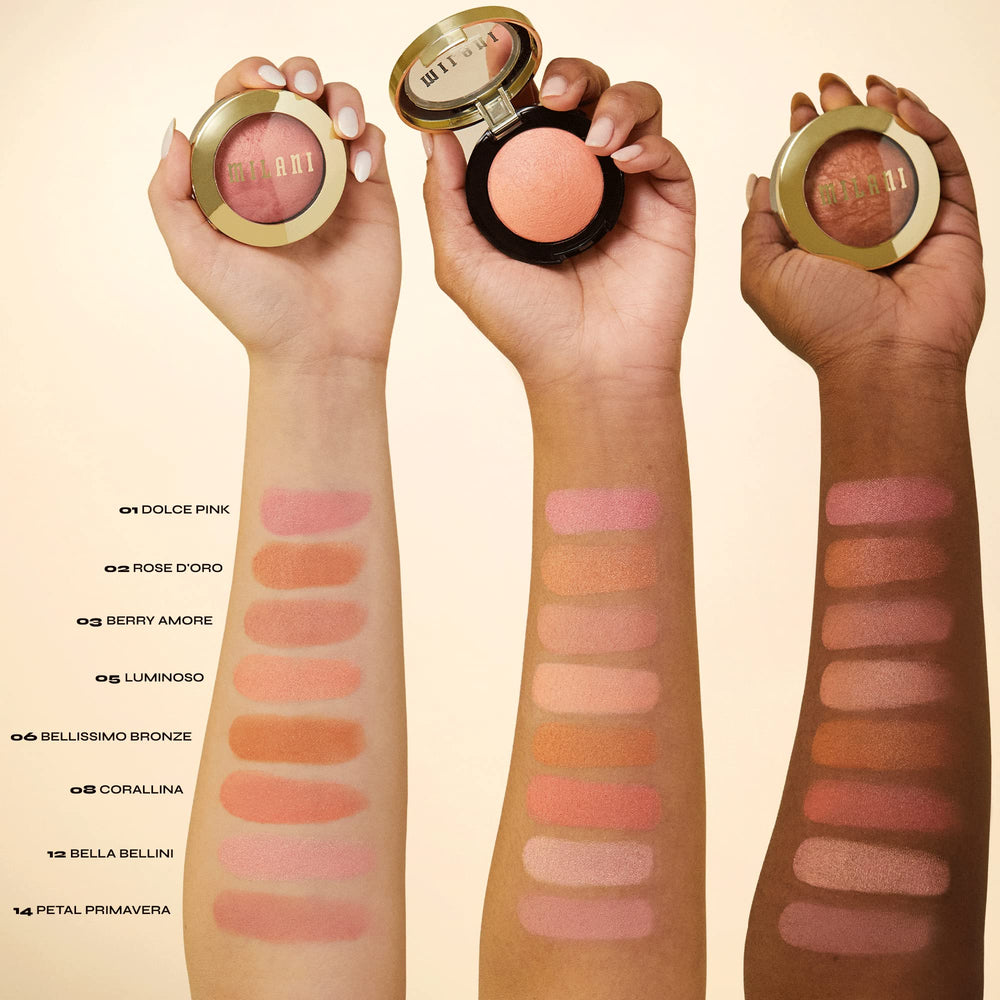 Milani fard cuite au four rose pale fini lumineux et discret.