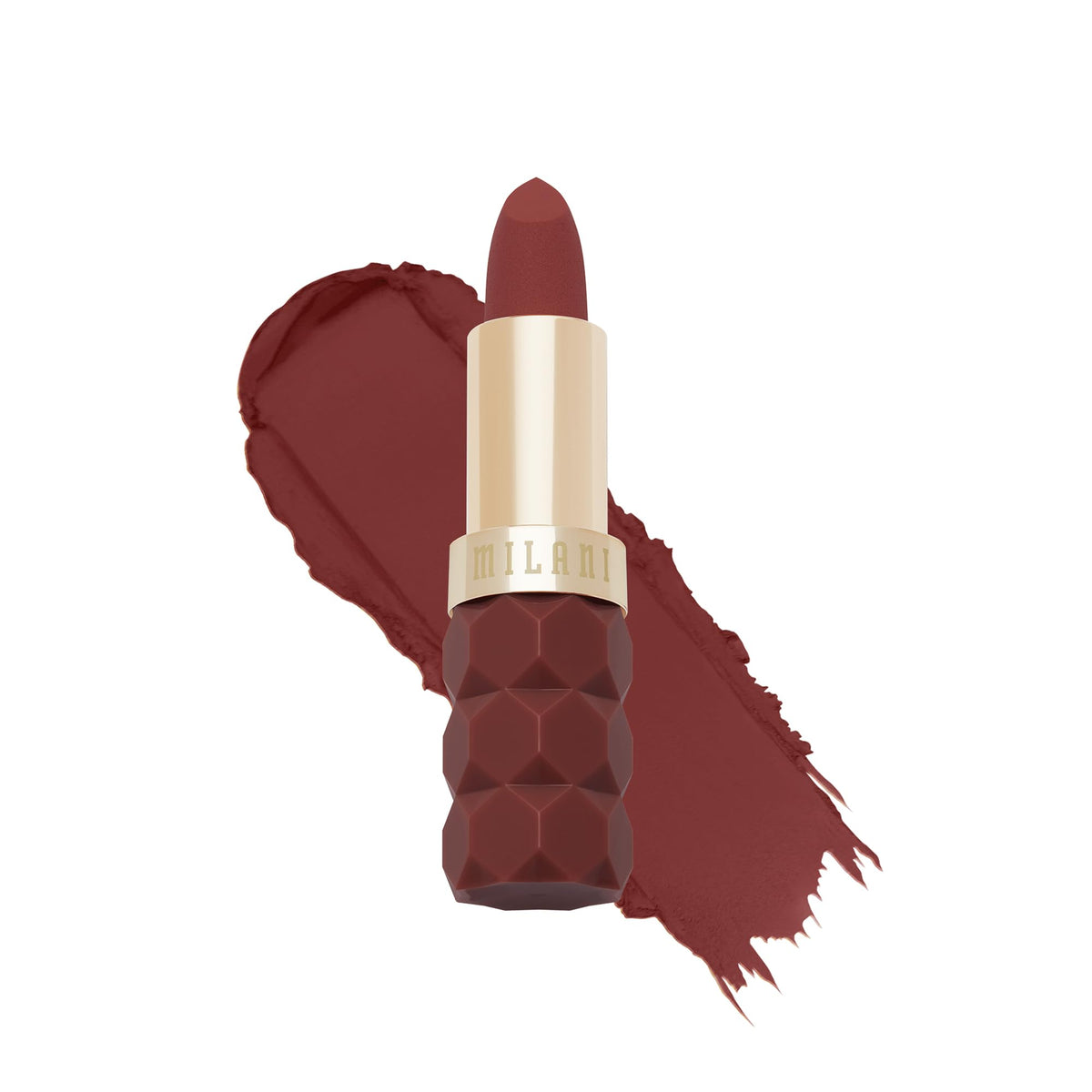 Milani Color Fetish Matte Lipstick Passion, texture velours qui glisse pour une couleur riche en un passage.