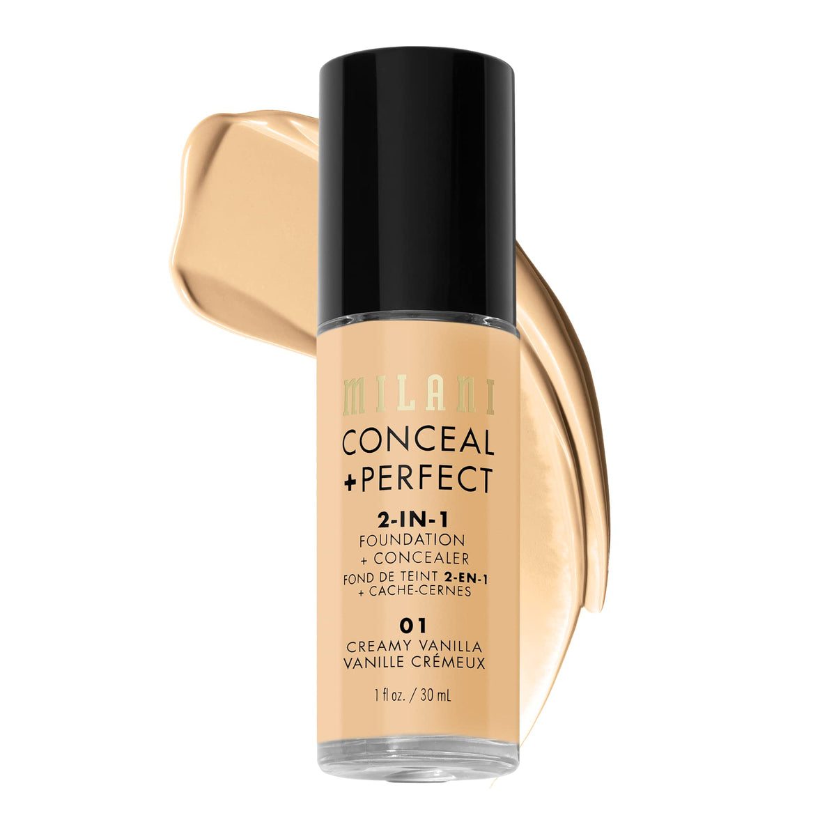 Milani Conceal Perfect emulsion-cremeuse vanille; texture douce et couvrante naturelle.