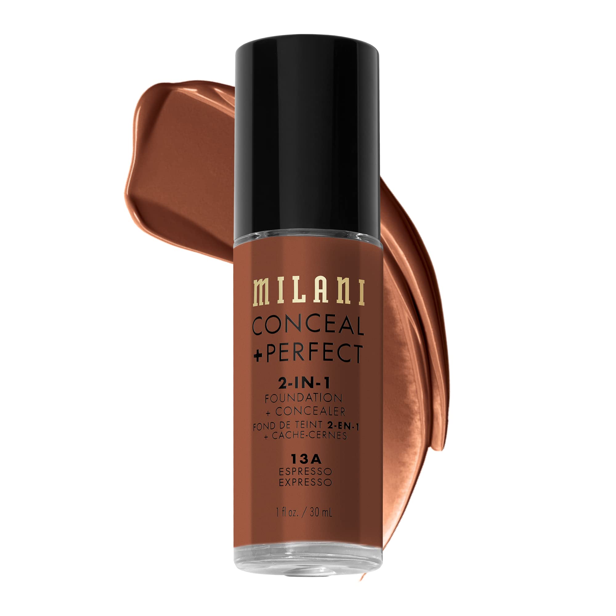 Milani Conceal + Perfect Espresso, bouteille fluide pour une couvrance durable au teint.