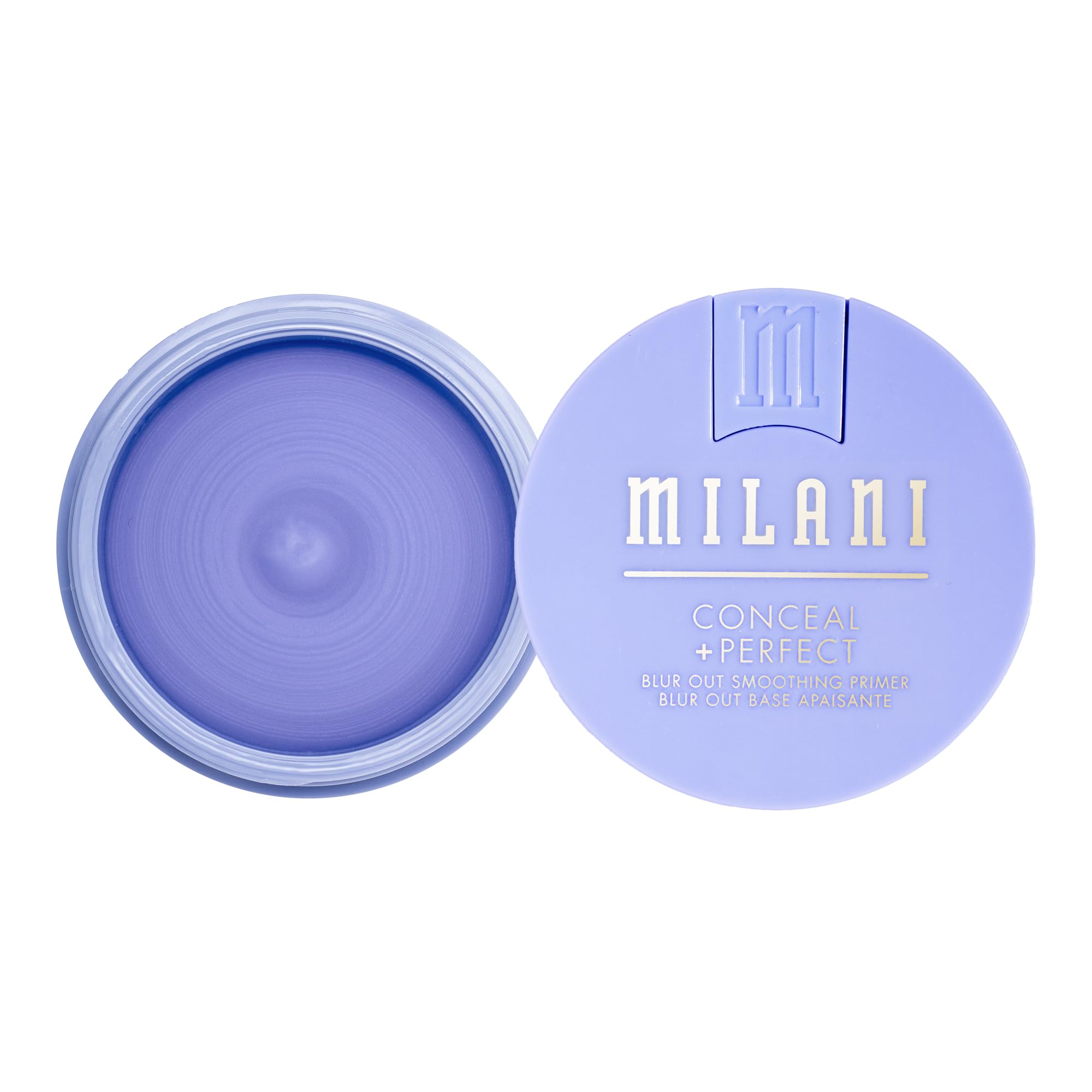 Milani Conceal + Perfect Primer, emballage élégant mis en valeur sur une table de maquillage.