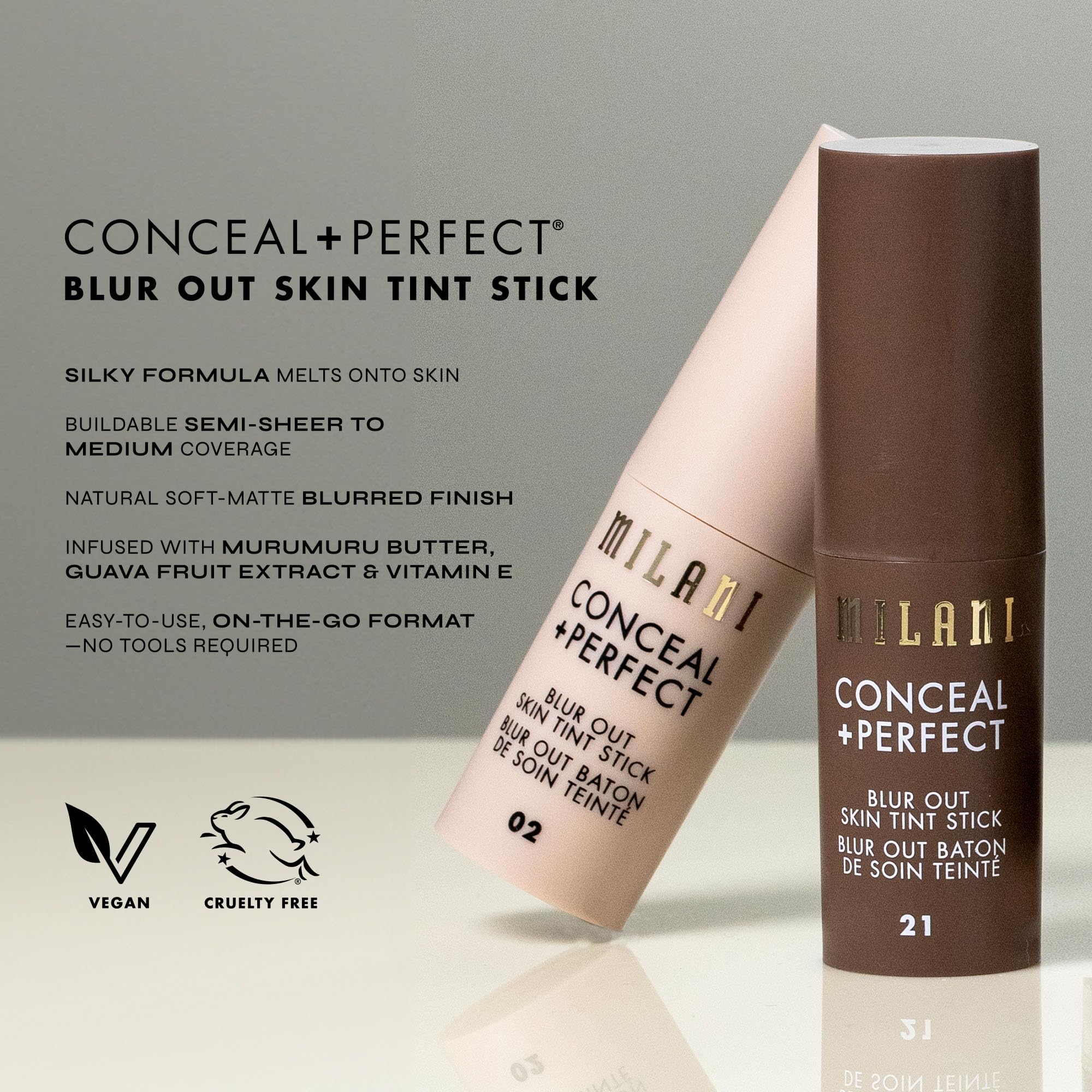 Milani Conceal + Perfect Stick : hydratation durable et confort toute la journée.