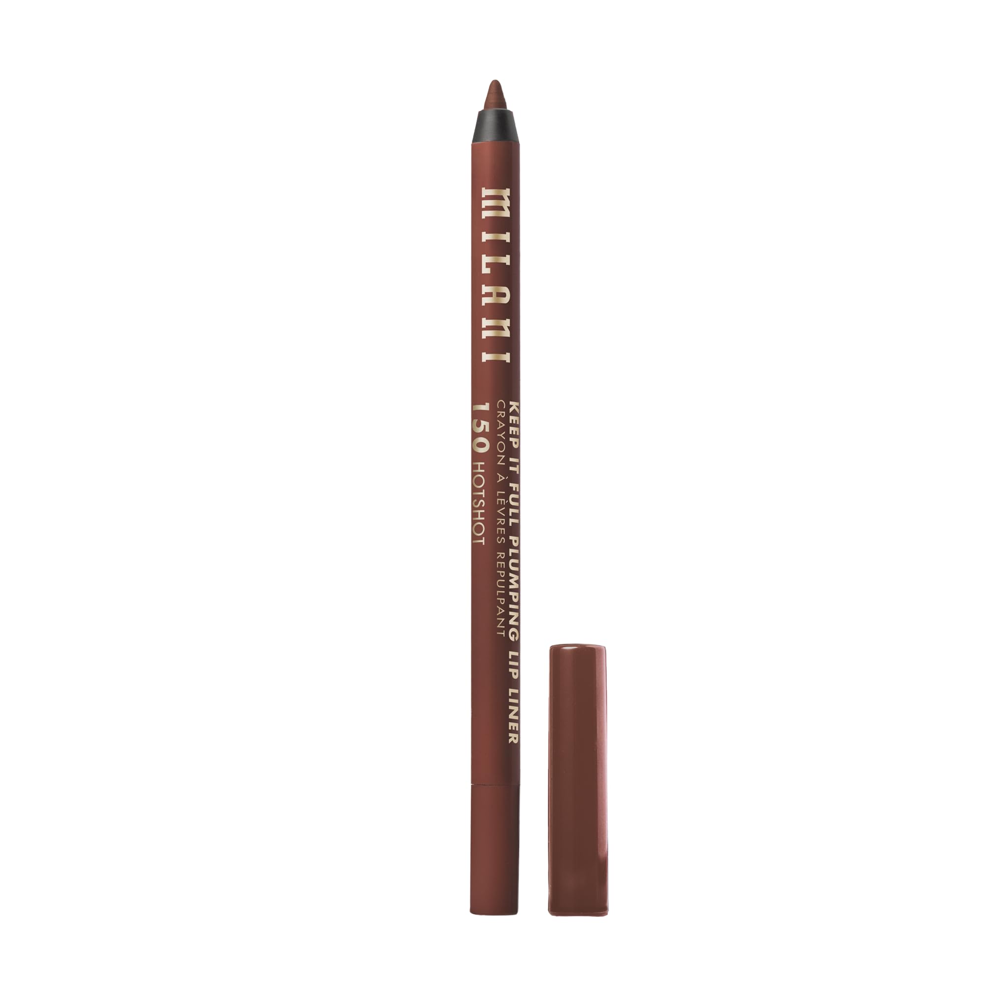 Milani Keep It Full repulpant Hotshot — contour précis, lèvres définies.