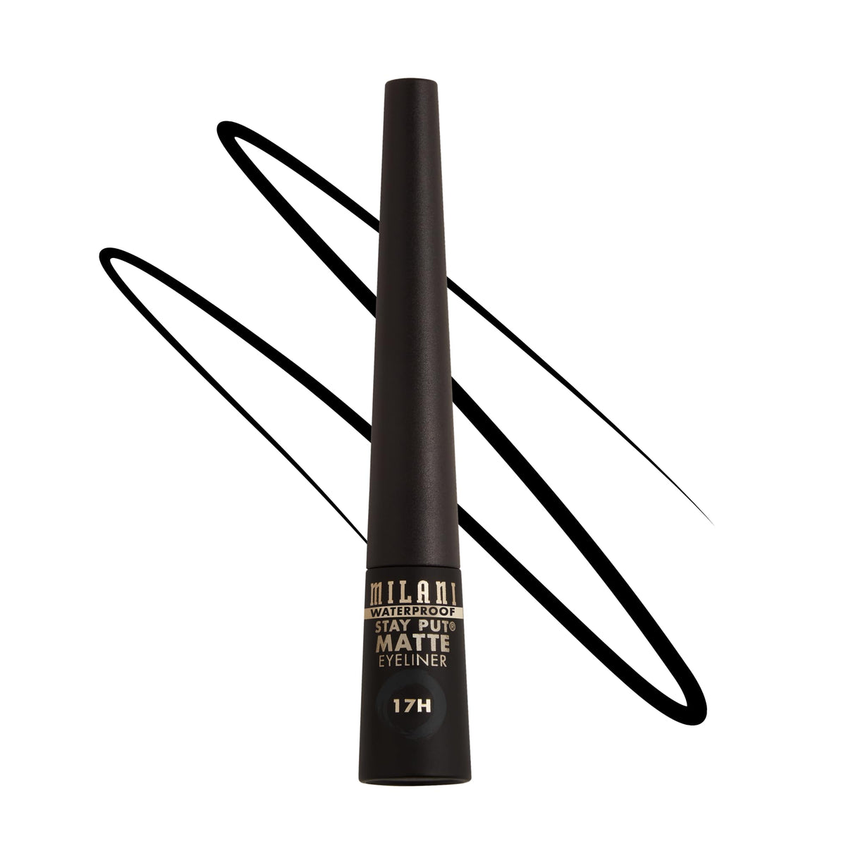 Milani Eyeliner Liquide Mat Noir, emballage pratique pour transport quotidien.