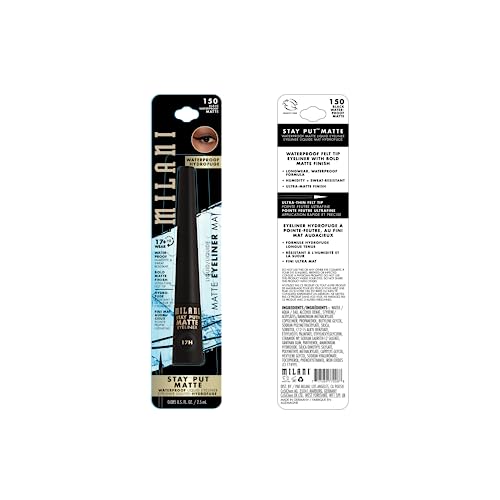 Milani Eyeliner Liquide Mat Noir, trait épais pour définition renforcée.