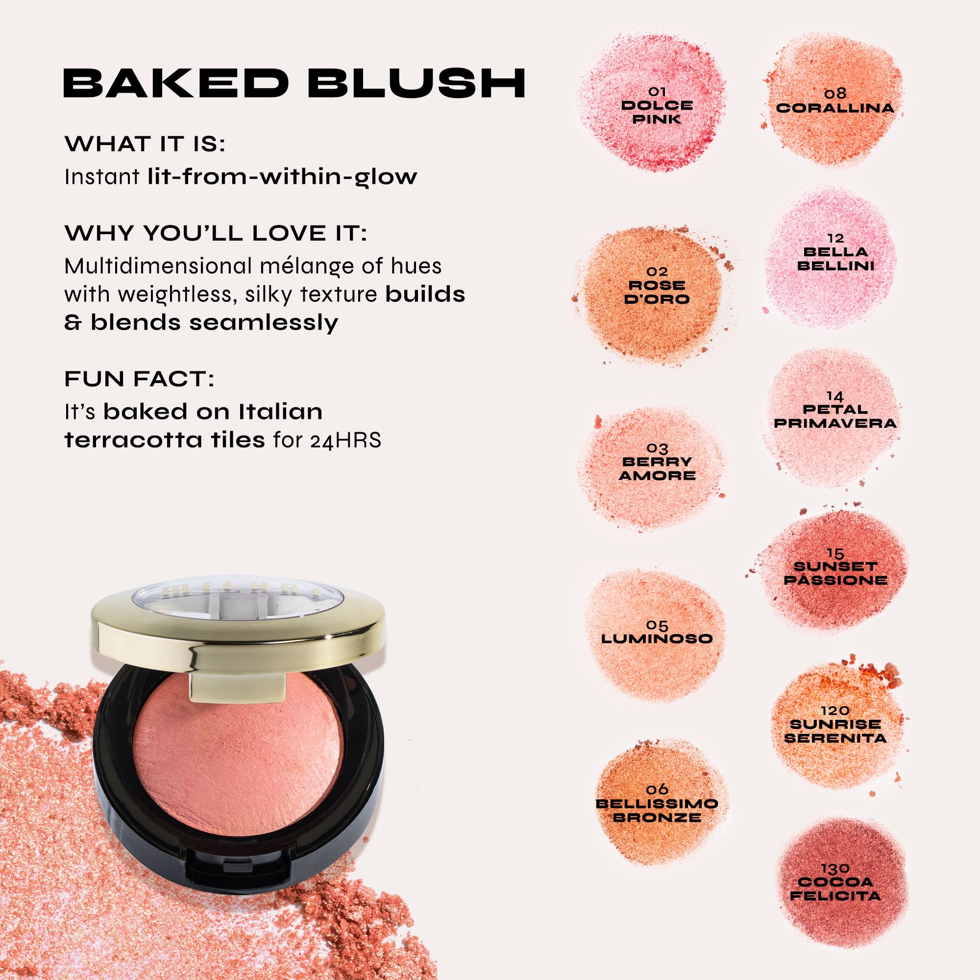 Milani fard Rose, éclat discret pour accentuer les pommettes.
