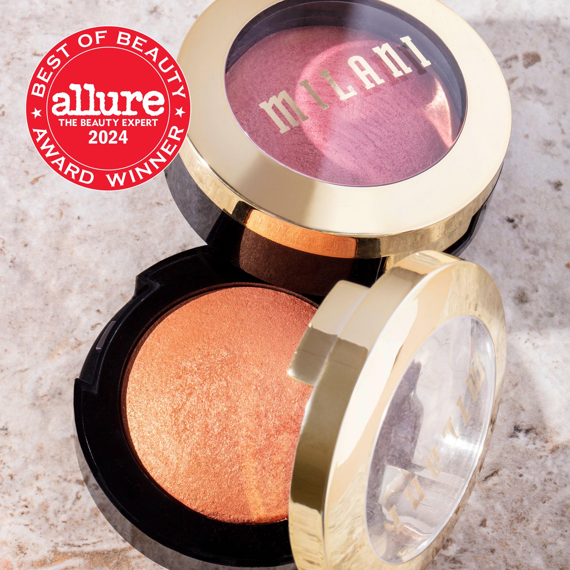 Milani fard rouge Rose, contourage subtil pour sculpter légèrement.
