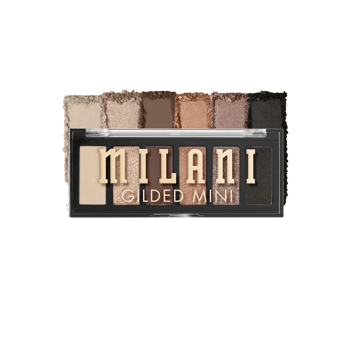 Milani Gilded Mini Yeux palettes ouvertes, présentation compacte pour retouches nomades.
