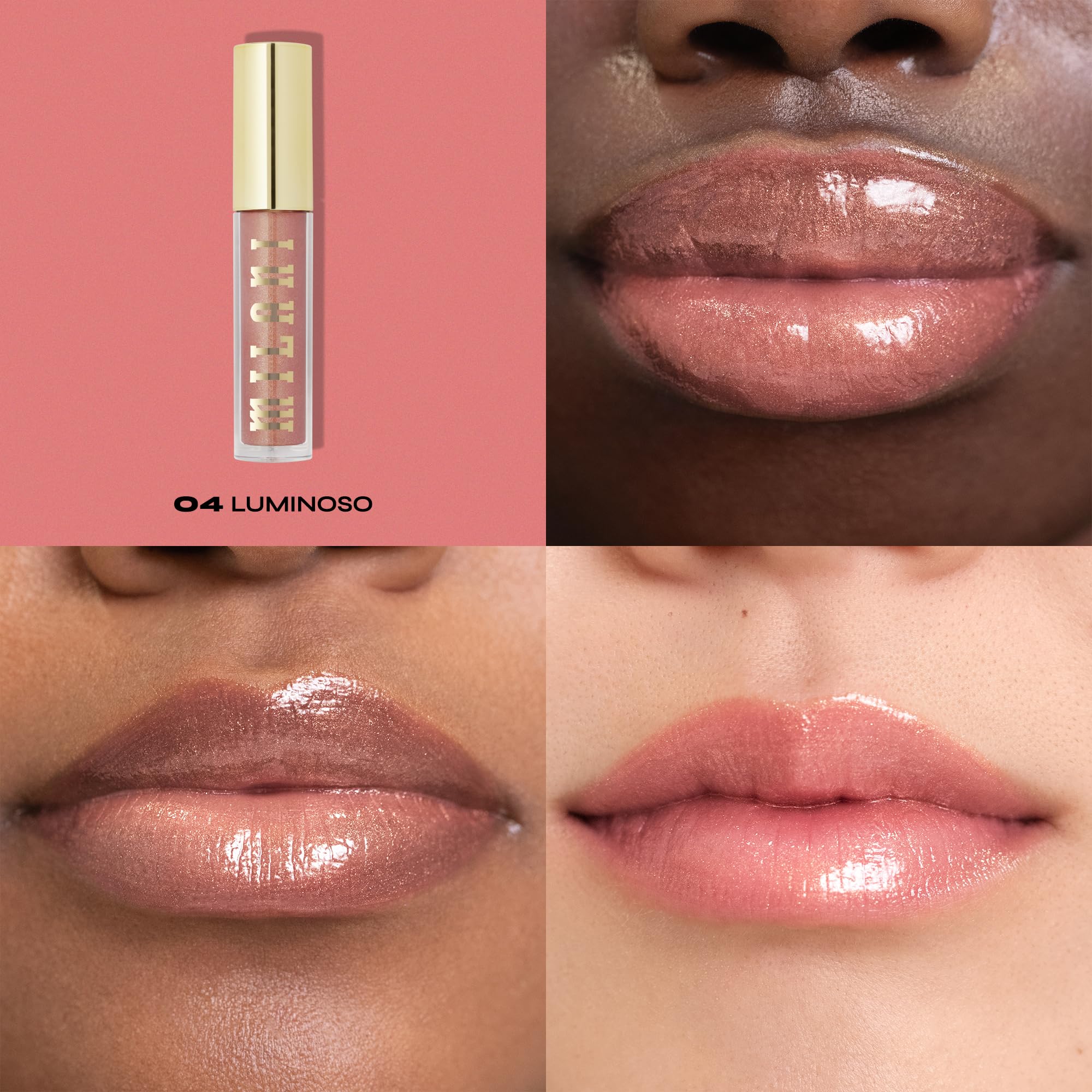 Milani brillant à lèvres avec acide hyaluronique et peptides pour nourrir.