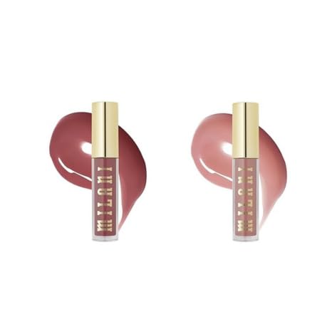 Gloss Milani Keep It Full duo Rosewood et Soft Rose sur lèvres, hydrations et brillance légère.
