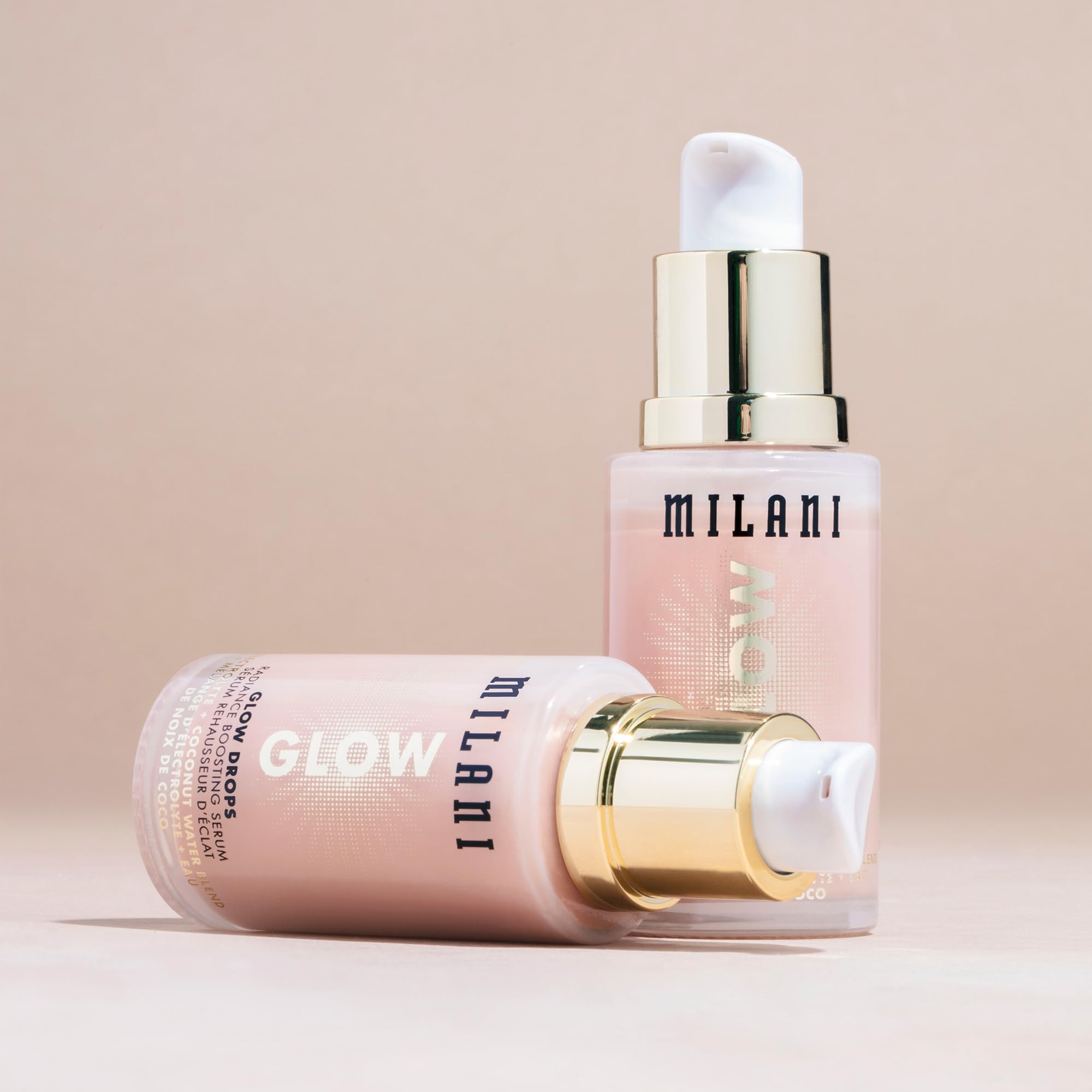 Milani Glow Drops – peau lumineuse après application, effet léger et frais.