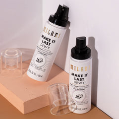 Pulvérisation légère Milani Make It Dewy fixe le maquillage durablement.