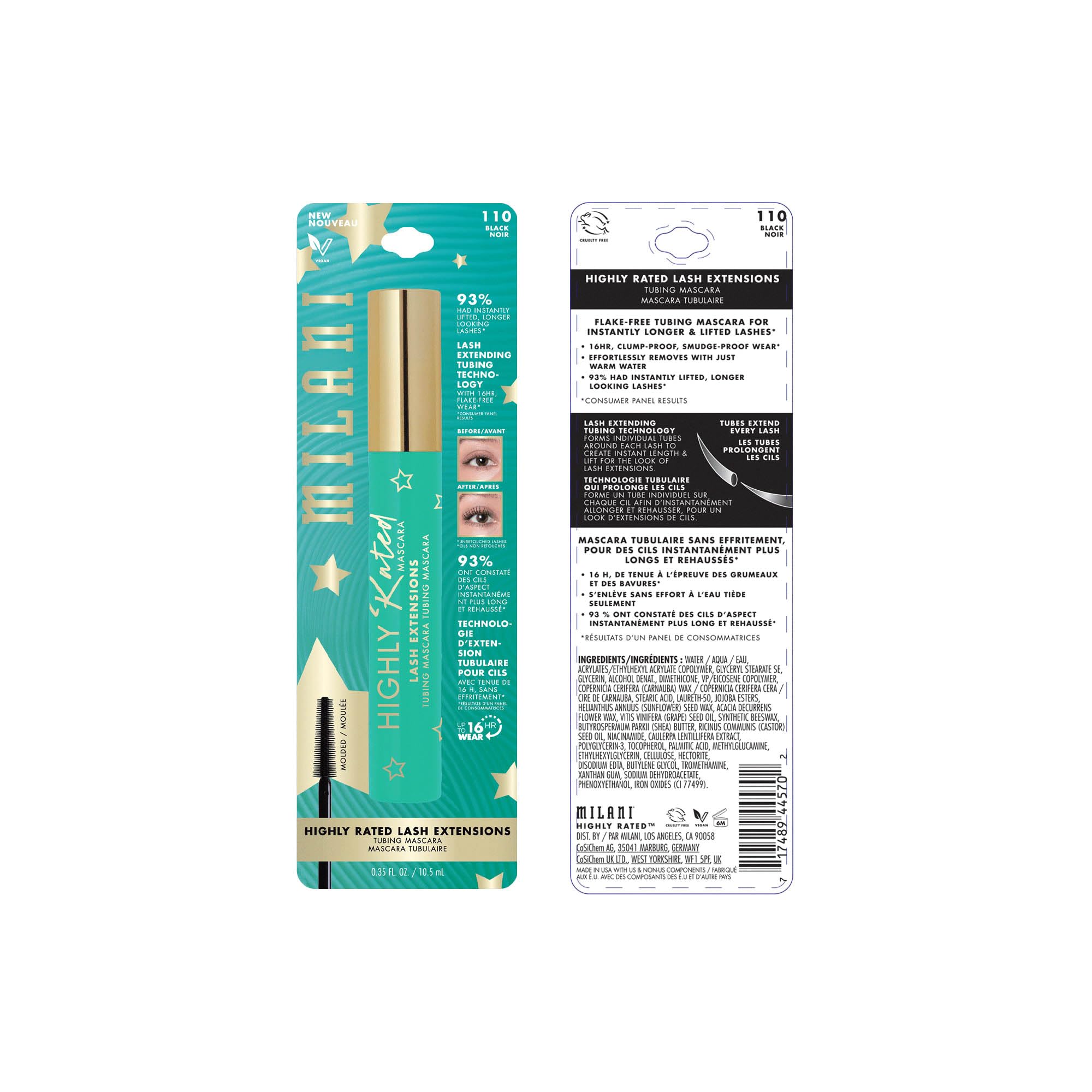 Milani Mascara – emballage 2 paquets pratique pour maison et voyage.