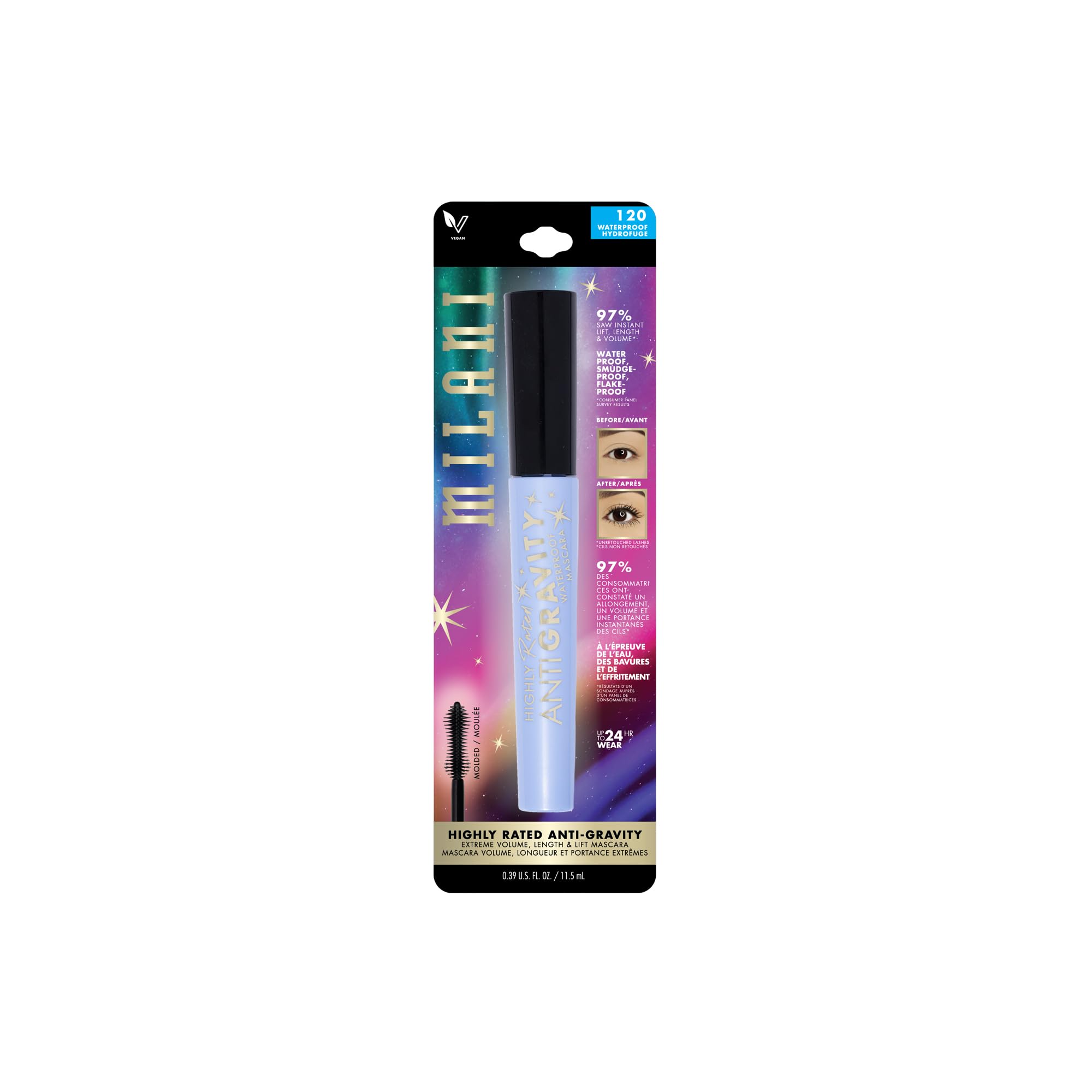 Milani Mascara regard défini et lisse grâce à la brosse précise.