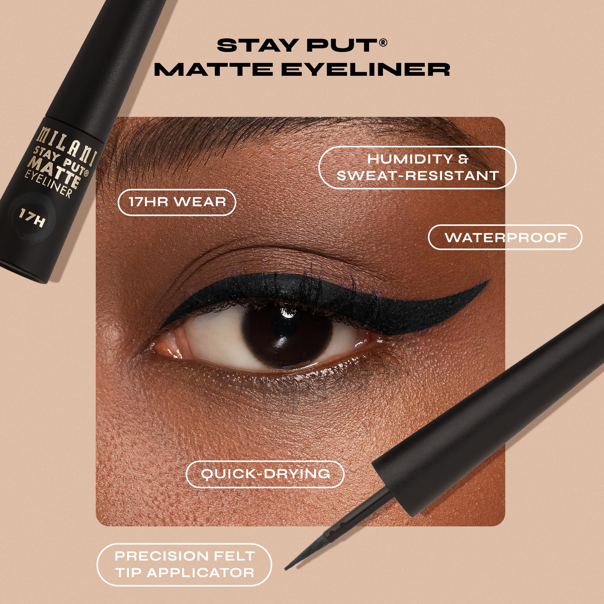 Fini mat et élégant avec Milani Stay Put Matte Liquid Liner.