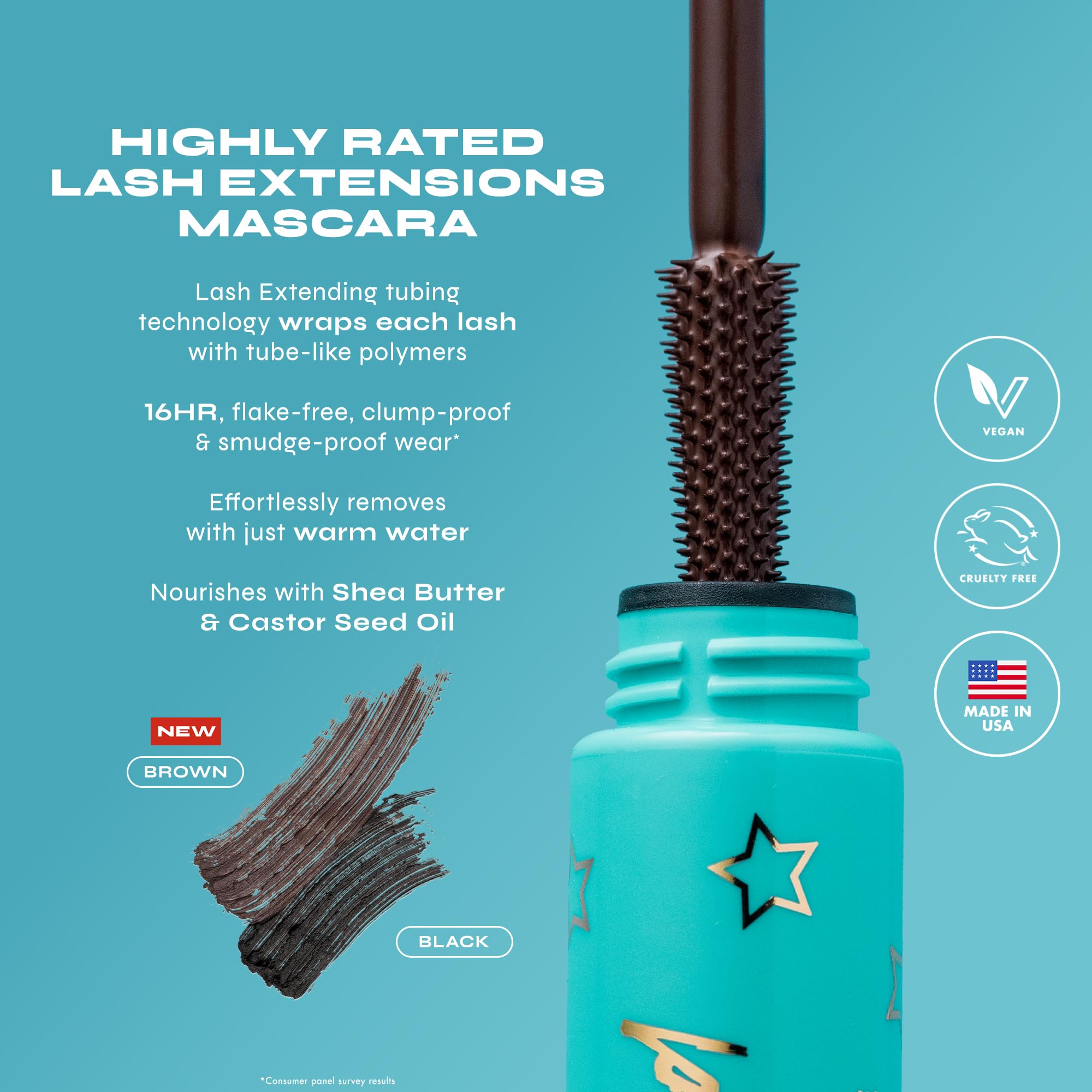 Milani Tubing Mascara – longueur et élévation visibles sur les cils.